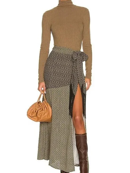 House of Harlow 1960 x Revolve Giorgia Skirt Geo Multi Sz Small Fringe Slit Boho - Picture 6 of 6